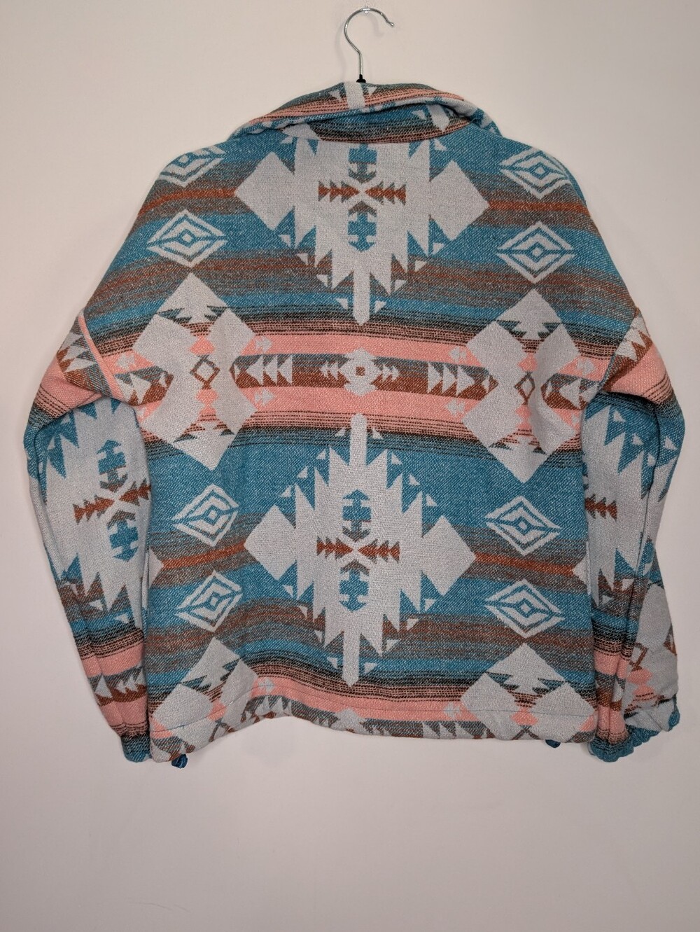 New In Southwestern Aztec Quarter Zip Pullover Blue Pink Boho Western - Picture 5 of 5